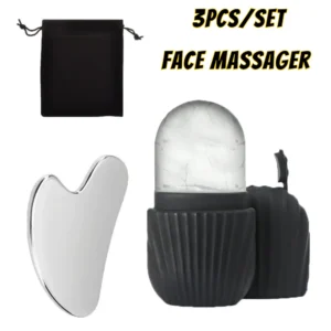 1/3PCS Ice Face Roller Stainless Steel Gua Sha Board Set Facial Massager Face Massage Roller Face Lifting Beauty Skin Care Tools